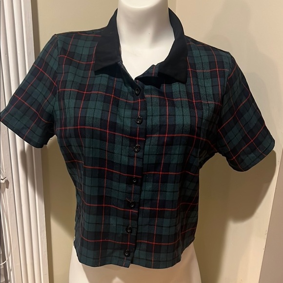 🎄Forever 21  Plaid Button-Up Women's Top - Green and Black Size Large 🎄 - Picture 13 of 16